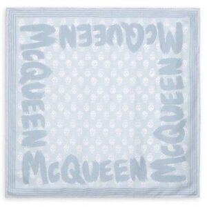 Alexander McQueen Graffiti Biker Skull Silk Scarf – 100% Silk‎ Square – Luxury